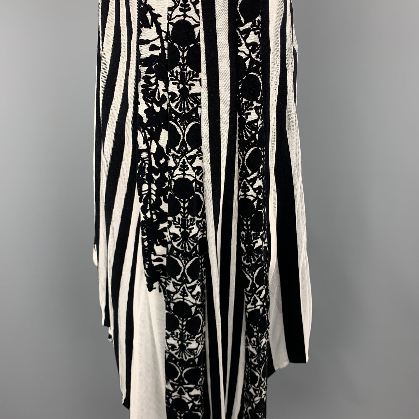 ANN DEMEULEMEESTER Size 4 Black & White Floral Mesh Stripe High Low Dress