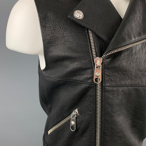 VERSUS by GIANNI VERSACE Size 38 Black Leather Biker Vest
