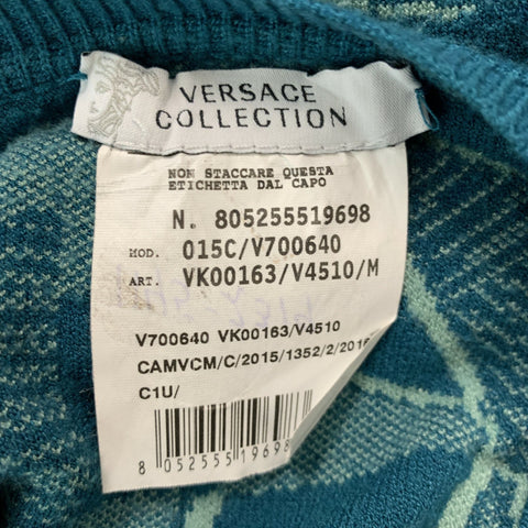 VERSACE COLLECTION Size M Green Mint Geometric Viscose Blend V-Neck Sweater