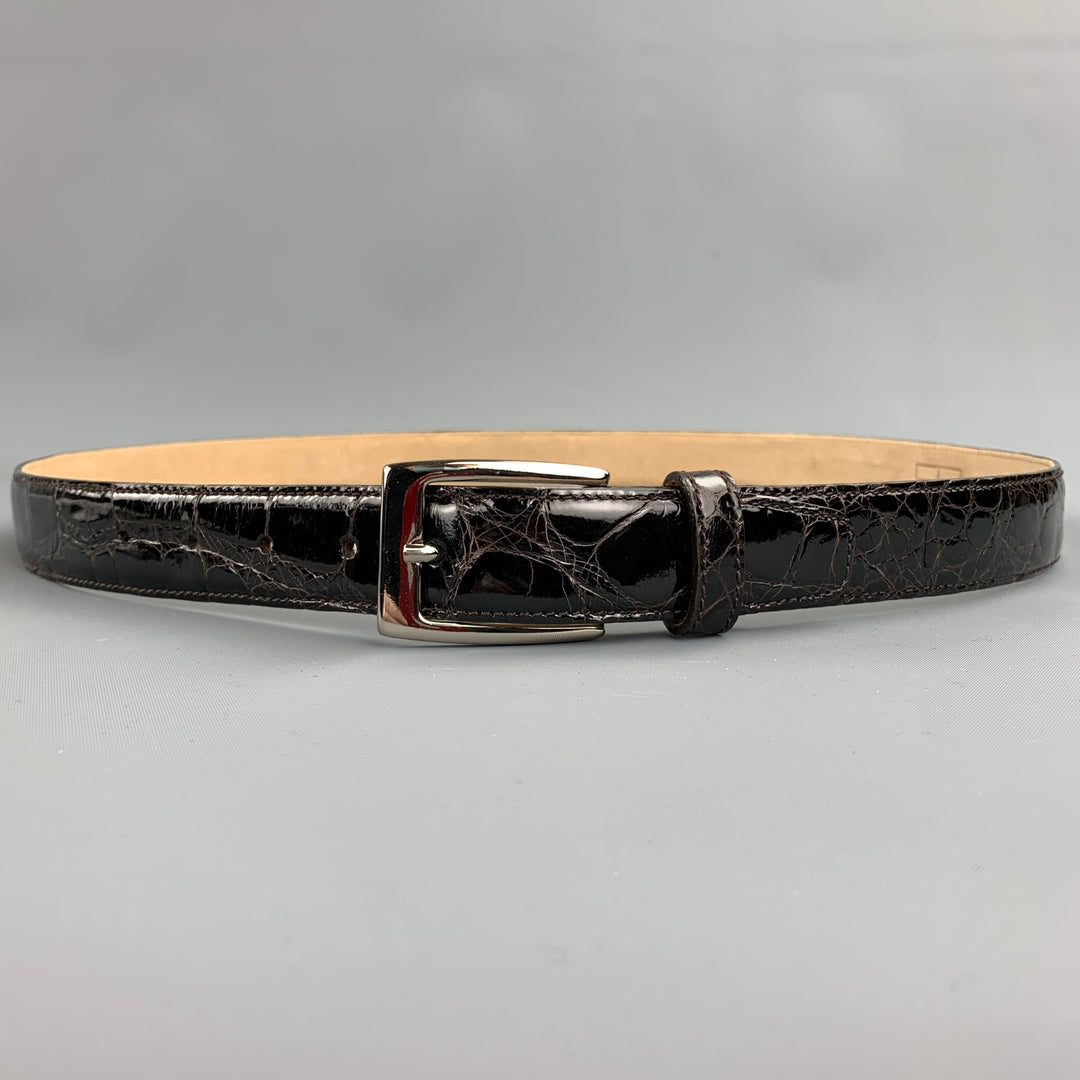 TARDINI Size 40 Black Textured Alligator Leather Belt