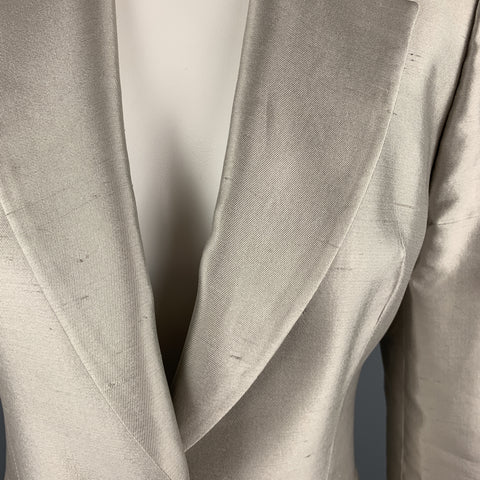 GIVENCHY Talla 6 Chaqueta tipo blazer de seda plateada Shangtung