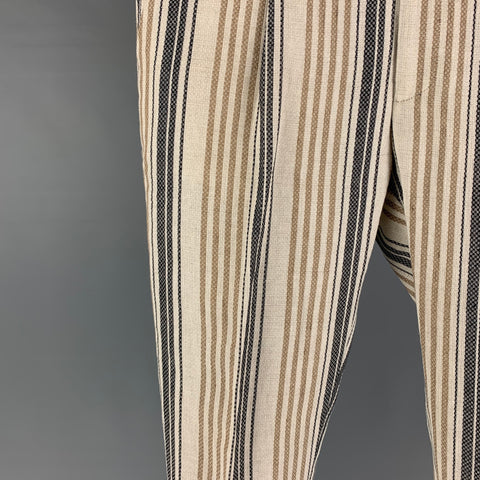 GARCIA MADRID Size 32 Beige Black Stripe Cotton Linen Cuffed Casual Pants