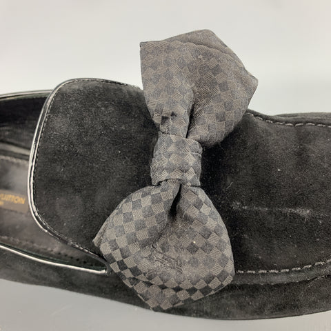 LOUIS VUITTON Size 9 Black Suede Slip On Bow Loafers