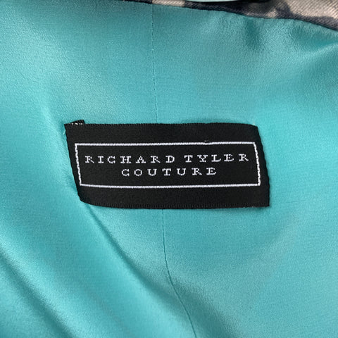 RICHARD TYLER Size 10 White Blue Silk Drawing Sleeveless Cocktail Dress