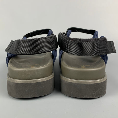 VALENTINO Size 12 Black & Navy Color Block Straps Sandals