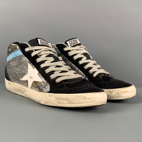 GOLDEN GOOSE Talla 7 Zapatillas Mid Star de ante plateadas y negras