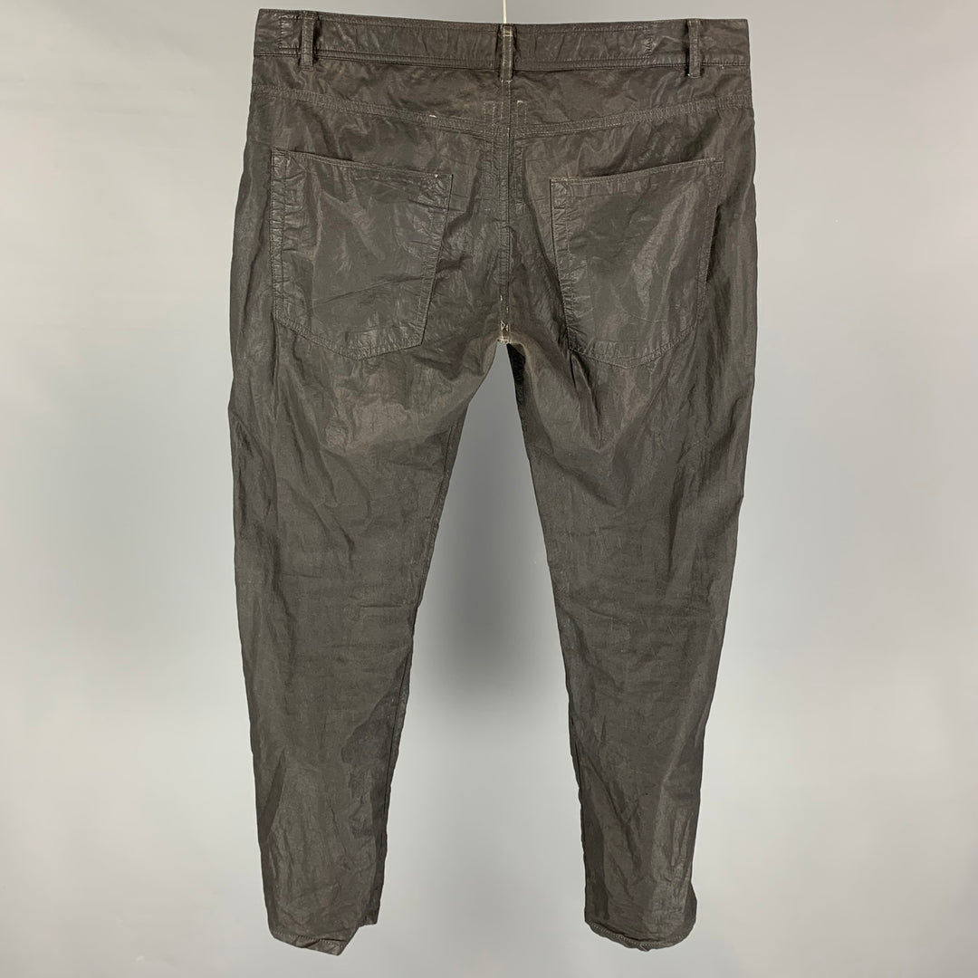 RICK OWENS DRKSHDW Taille 36 Pantalon décontracté en coton enduit de charbon de bois avec braguette boutonnée