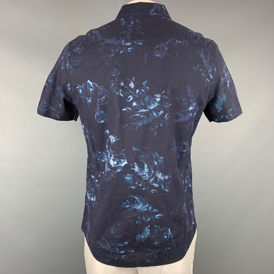 PS by PAUL SMITH Camisa de manga corta con botones de algodón con estampado azul marino y azul talla L