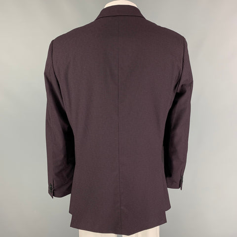 TAYLORBYRD Size 44 Purple Black Checkered Polyester Blend Notch Lapel Coat