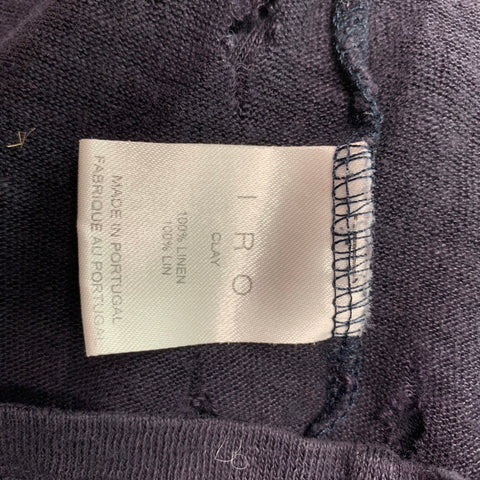 IRO Size XS Navy Distressed Linen Crew-Neck T-shirt