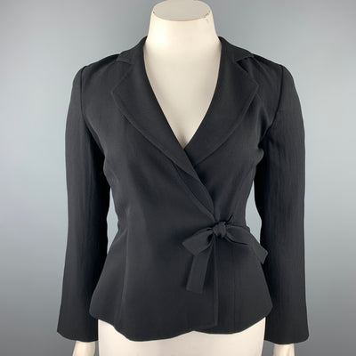 GIORGIO ARMANI Size 10 Black Ribbed Triacetate Blend Jacket