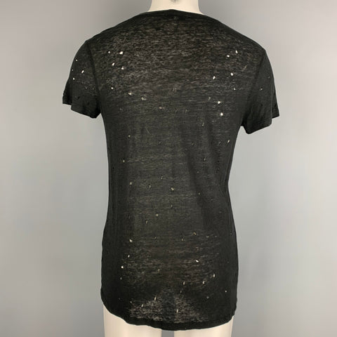 IRO Size XS Black Distressed Linen Crew-Neck T-shirt