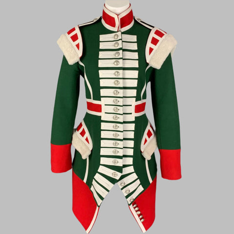 BURBERRY Otoño 2017 Talla 8 Abrigo ceremonial de lana con ribete de piel de oveja verde y rojo