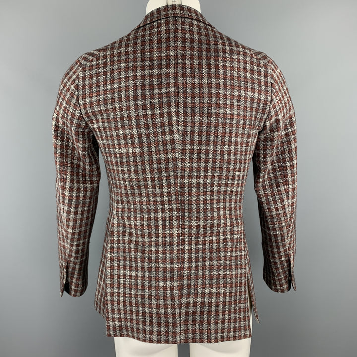 TAGLIATORE Size 34 Brown Plaid Wool / Silk Notch Lapel Metal Button Sport Coat