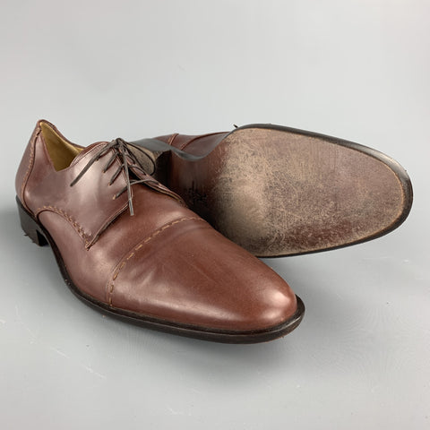 COLE HAAN Size 10.5 Brown Stitched Leather Cap Toe Lace Up Shoes