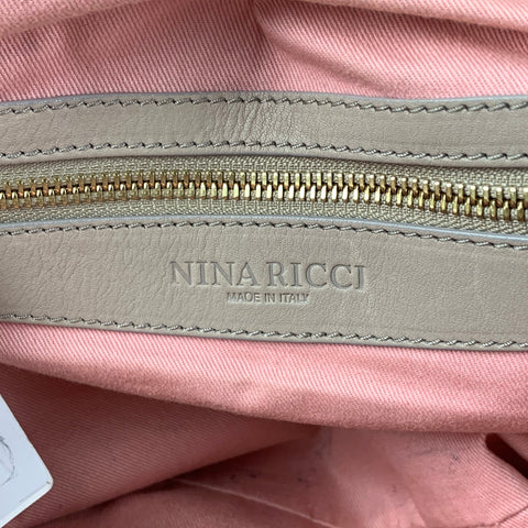 NINA RICCI Beige Brown Mixed Leathers Calfskin Satchel Handbag