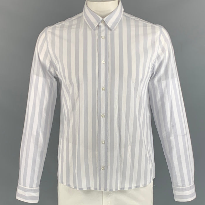HUGO BOSS Size L White Stripe Cotton Long Sleeve Shirt