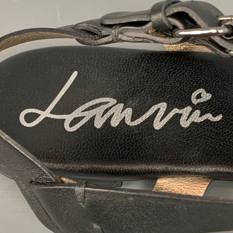 LANVIN Size 9 Black Leather Double Buckle Flats