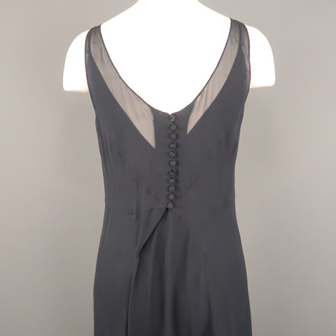 ARMAND VENTILO Taille 4 Robe longue en mousseline de soie marine col en V sans manches