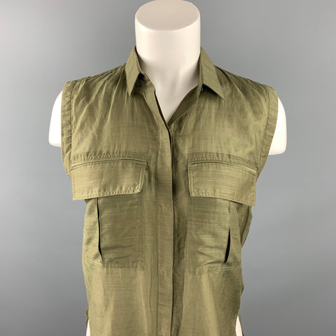 HELMUT LANG Taille S Blouse Safari Coton / Soie Olive