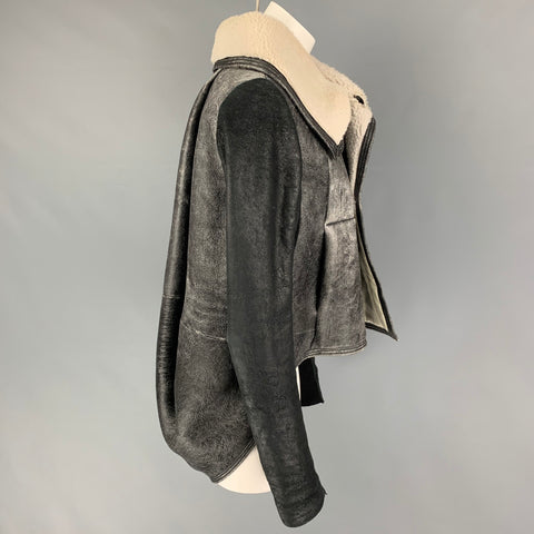 RICK OWENS Size L Grey Cream Lamb Shearling Coat