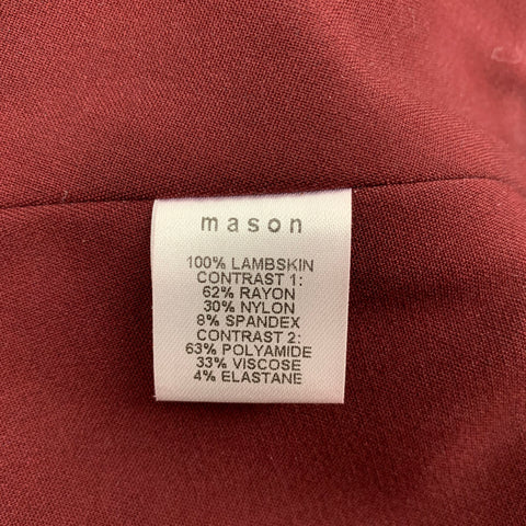 MASON Taille 0 Haut décontracté en cuir d'agneau bicolore bordeaux et noir en mélange de rayonne