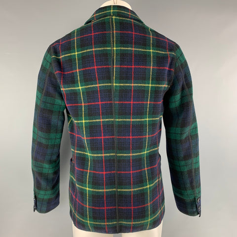 MOSCHINO Chest Size 40 Size 40 Green Navy Plaid Notch Lapel Jacket