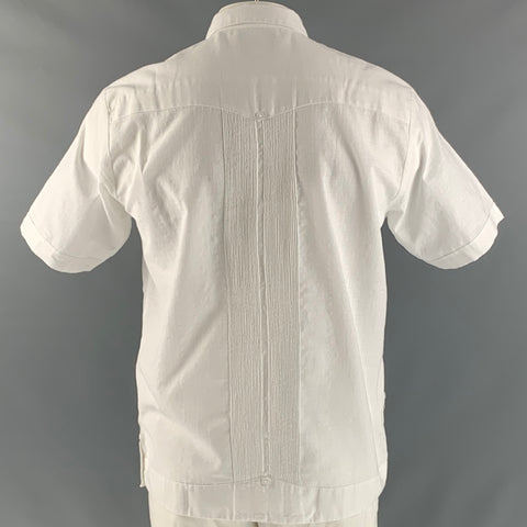 GUAYABERAS Size L White Embroidery Linen Short Sleeve Shirt