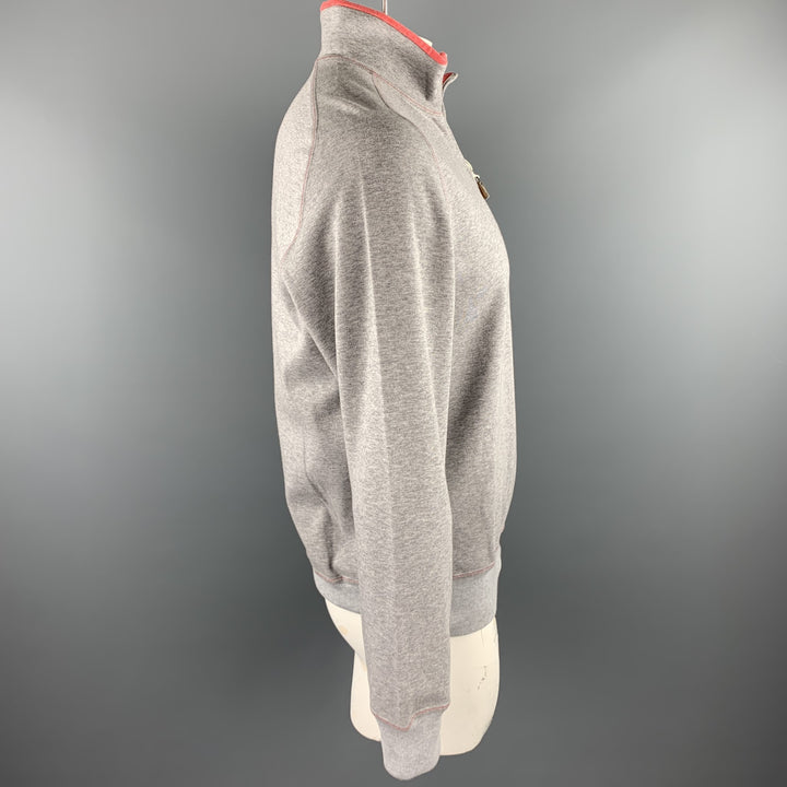 BRUNELLO CUCINELLI Size 44 Grey & Salmon Heather Cotton Half Zip Pullover
