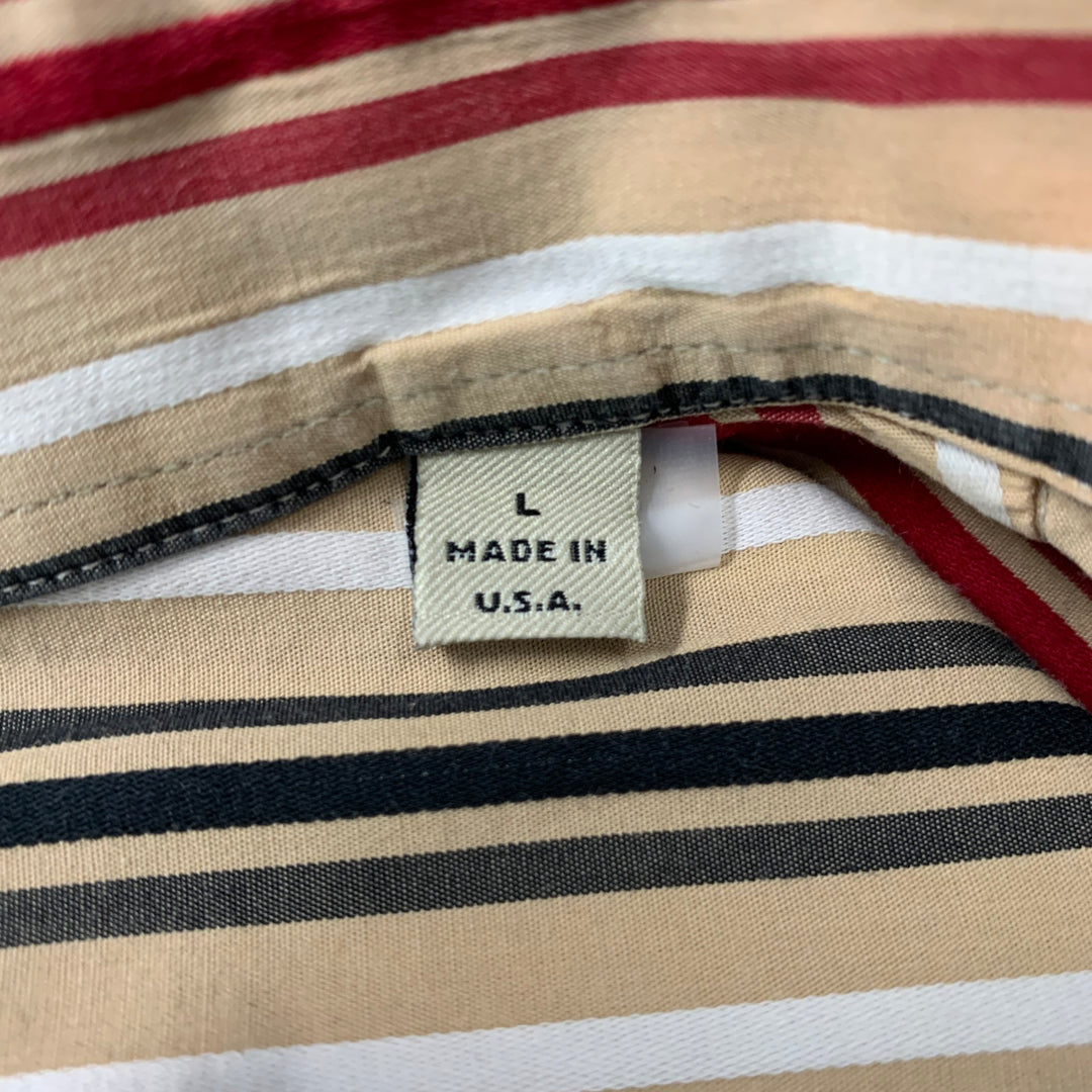 BURBERRY LONDON Size L Beige Red Stripe  Button Down Long Sleeve Shirt