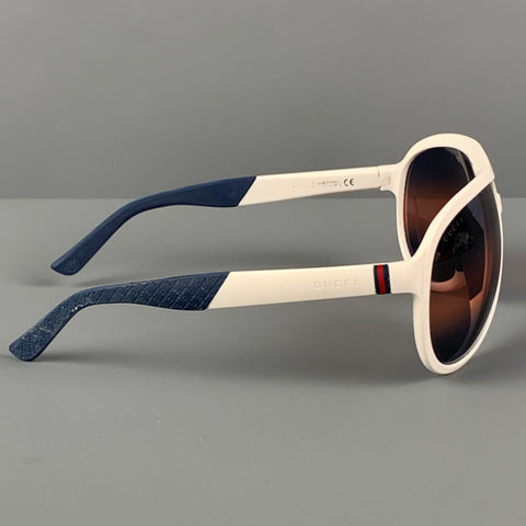 GUCCI Cream Blue Acetate Aviator Singlasses