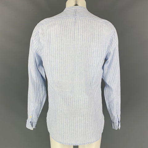 EAST HARBOUR SURPLUS Size M Light Blue & White Stripe Cotton Blend Pop-Over Long Sleeve Shirt