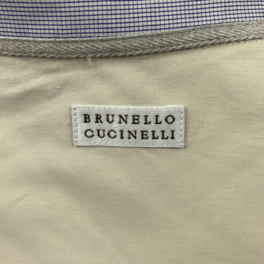 BRUNELLO CUCINELLI Talla M Camisa de manga larga con botones de algodón con panel de ventana azul marino