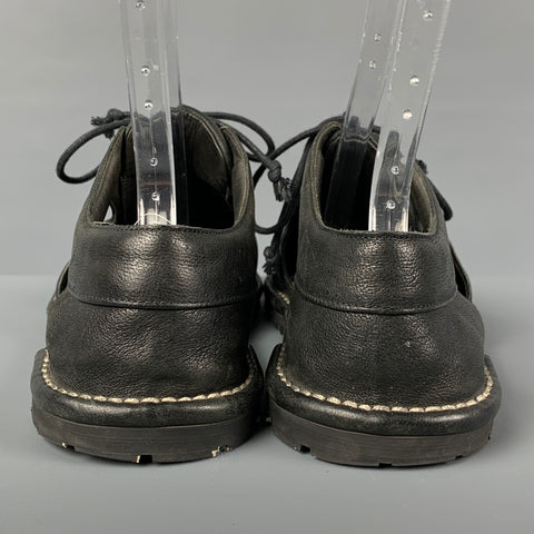 MARSELL Size 10 Black Contrast Stitch Leather Cutout Lace Up Shoes