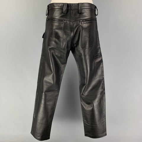CUSTOM MADE Size 32 Black Leather Cargo Casual Pants