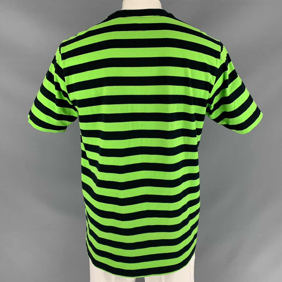SUPREME Size XL Green Black Stripe Cotton Crew-Neck T-shirt