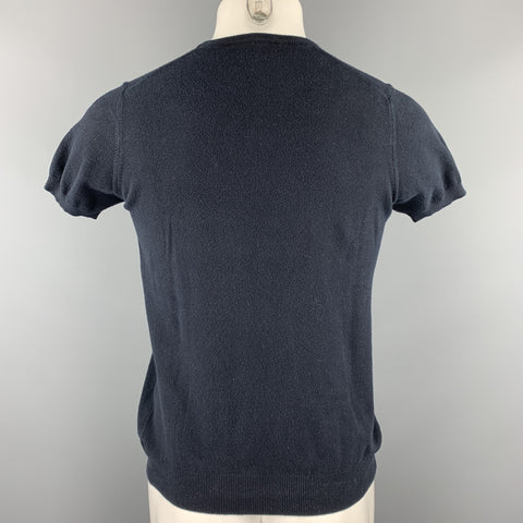 GIORGIO ARMANI Taille S Pull col rond en coton côtelé noir
