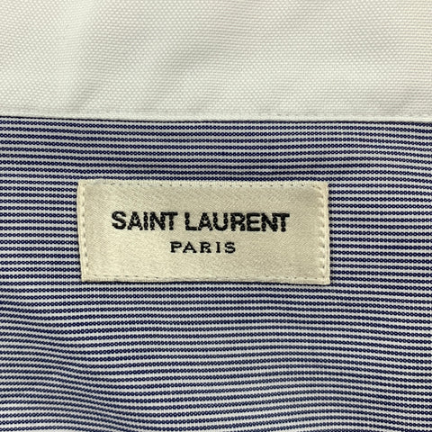 SAINT LAURENT Size L Navy & White Pinstripe Cotton Long Sleeve Shirt