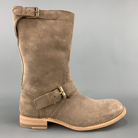 JIL SANDER Botas moteras con correa Bucke de ante color topo Talla 7