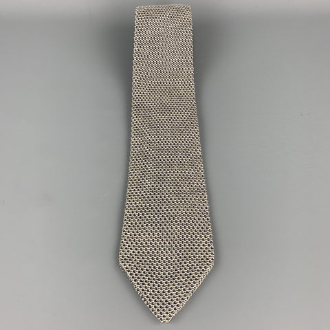 T.M. LEWIN Black & White Silk / Linen Woven Knit Tie
