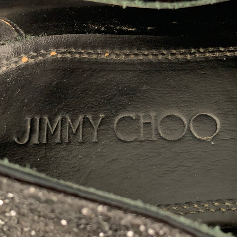 JIMMY CHOO Size 8 Black Glitter Leather Loafers