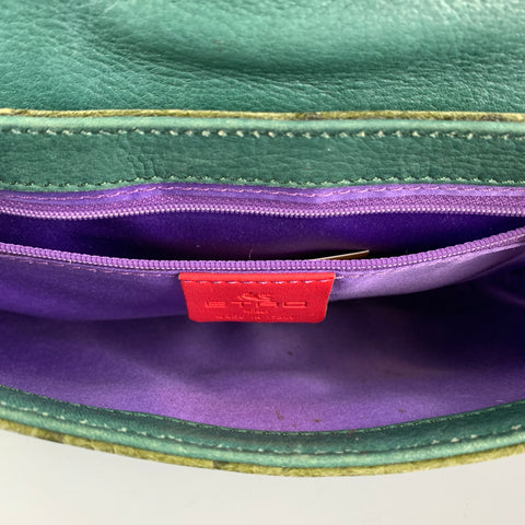 ETRO Green Mixed Leathers Top Handles Handbag