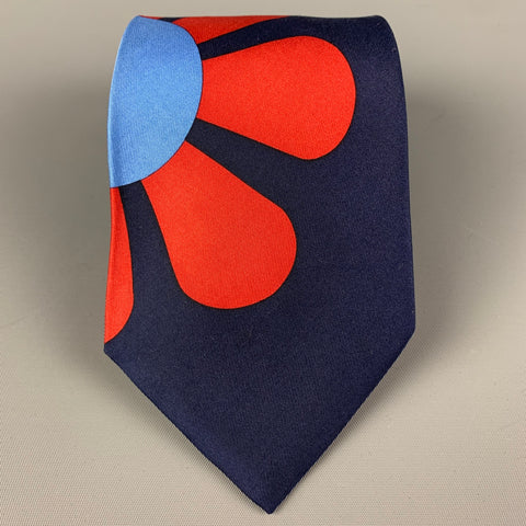 GENE MEYER Navy Multi-Color Print Silk Tie
