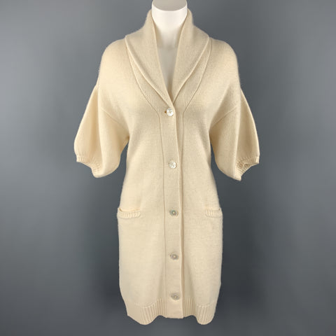 RALPH LAUREN M Cream Cashmere Blend Shawl Collar Sort Sleeve Long Cardigan