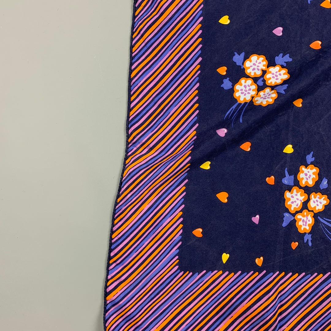 GIVENCHY Navy & Orange Floral Square Scarf