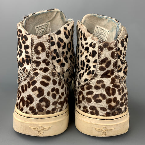 CREATIVE RECREATION Size 9 Off White & Brown Leopard Print Leather Sneakers