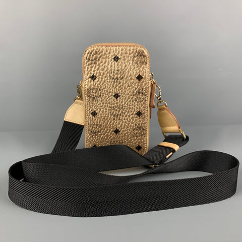 MCM Gold Black Monogram Coated Canvas Cross Body Camera Bag