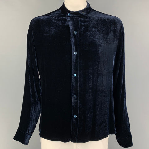 GIORGIO ARMANI Size L Midnight Blue Velvet Long Sleeve Shirt