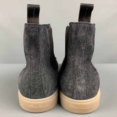 SANTONI Size 11 Grey Textured Suede Pull On Boots