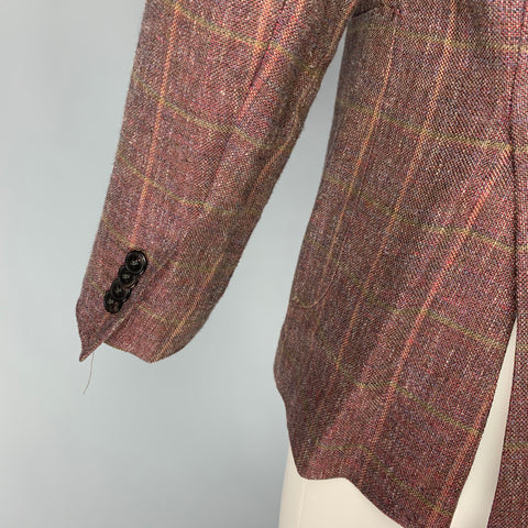 RODD & GUNN Size S Burgundy Olive Plaid Viscose Linen Sport Coat